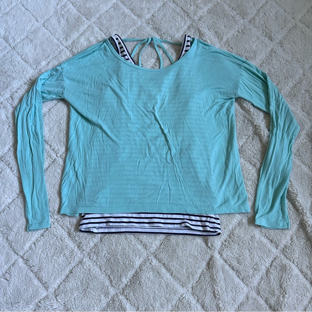 Abercrombie Kids | Dual Layer Teal Striped Tank Long Sleeve | Size 11/12